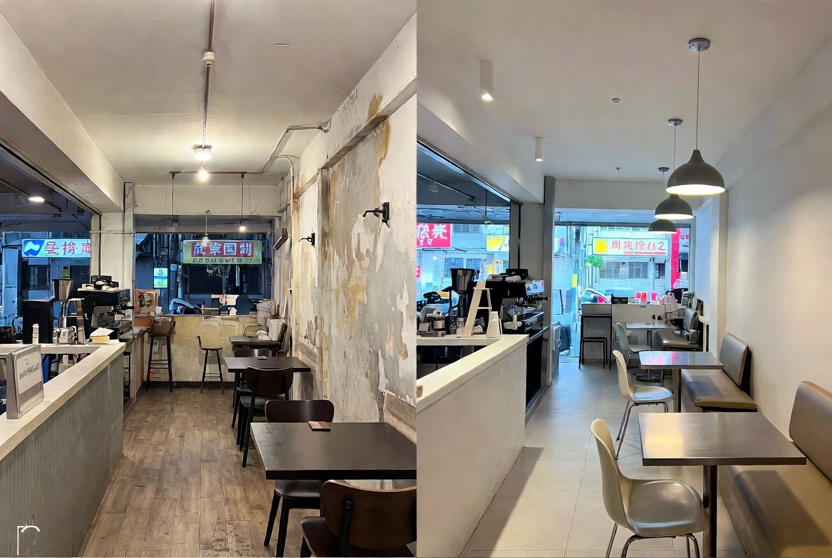 Café painting before and after